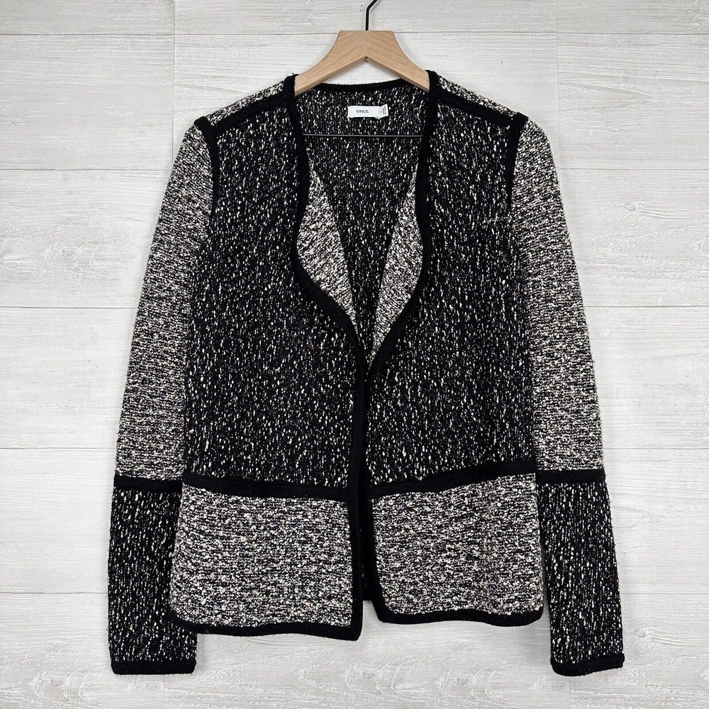 Vince‎ Textured Drape Front Jacket Women Small Black Gray Long Sleeves Career